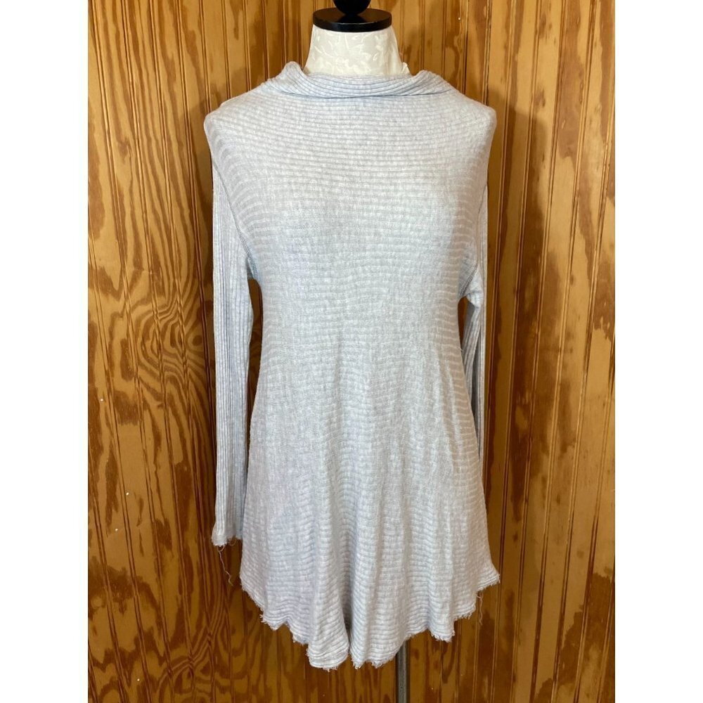 We The‎ Free People Sweater Pullover Stretch Long Sleeve Ruffled Hem Gray Sz XS